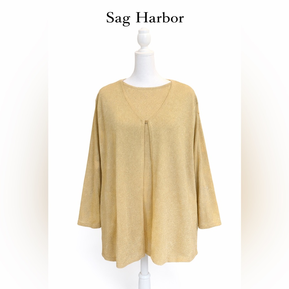 Sag Harbor Gold Metallic Open Front Cardigan